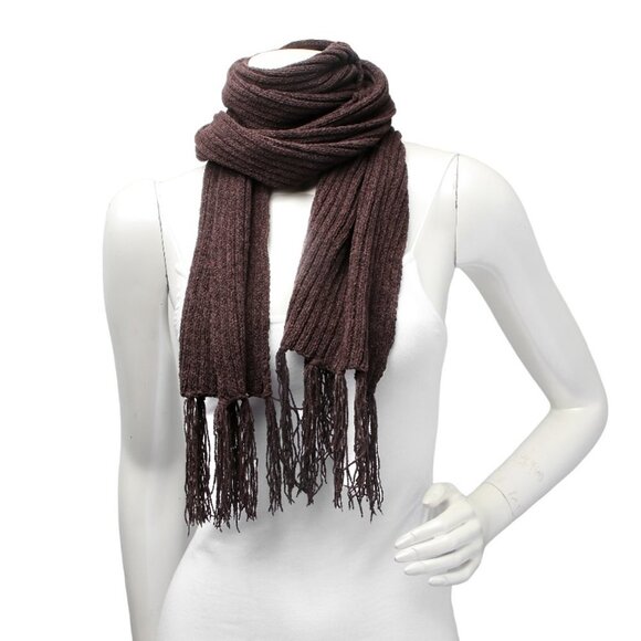 Chenille Tassel Scarf Stretch Soft Brown - Picture 5 of 5